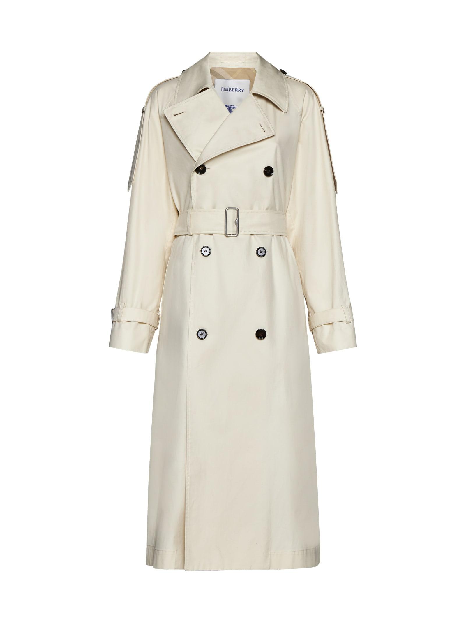 Burberry Women's Light Beige Cotton Double-Breasted Trenchcoat and Ivory Gabardine Trench Coat