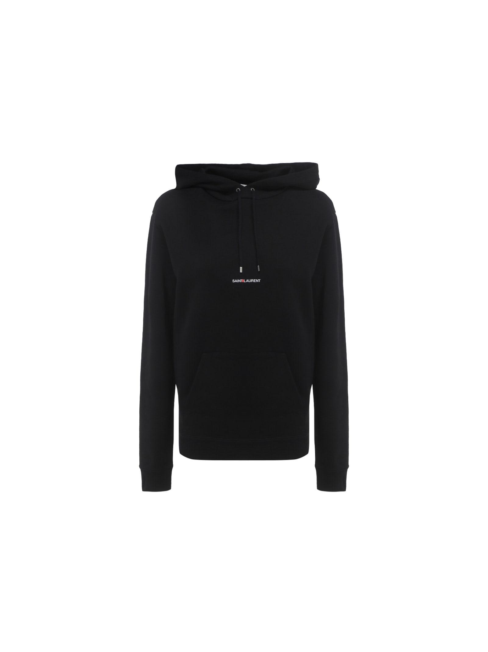 Saint Laurent Women's Cotton Hoodie and Sweatshirt in Black