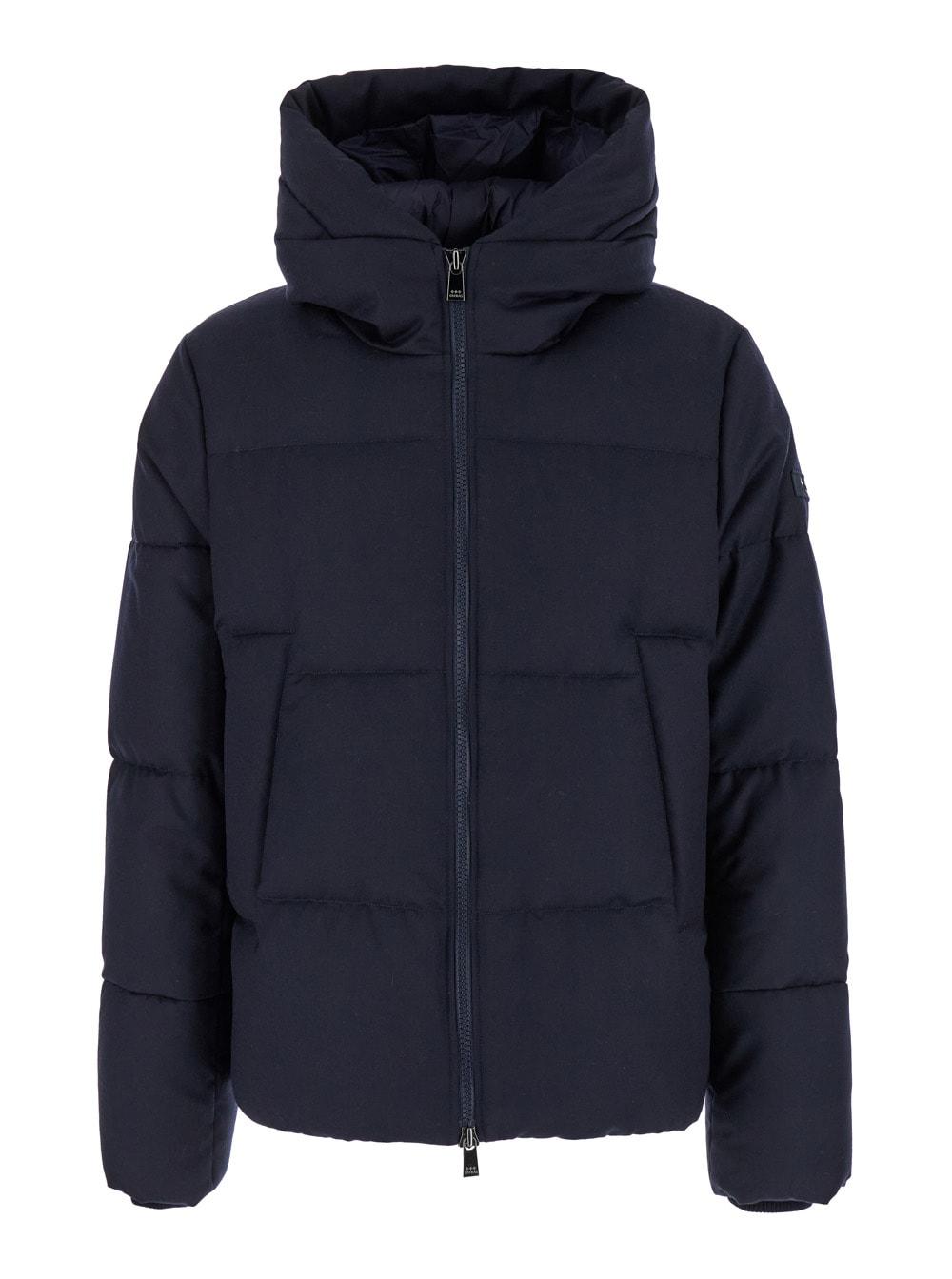 TATRAS Antoldo Blue Down Jacket With Hood And Logo Patch In Wool Man