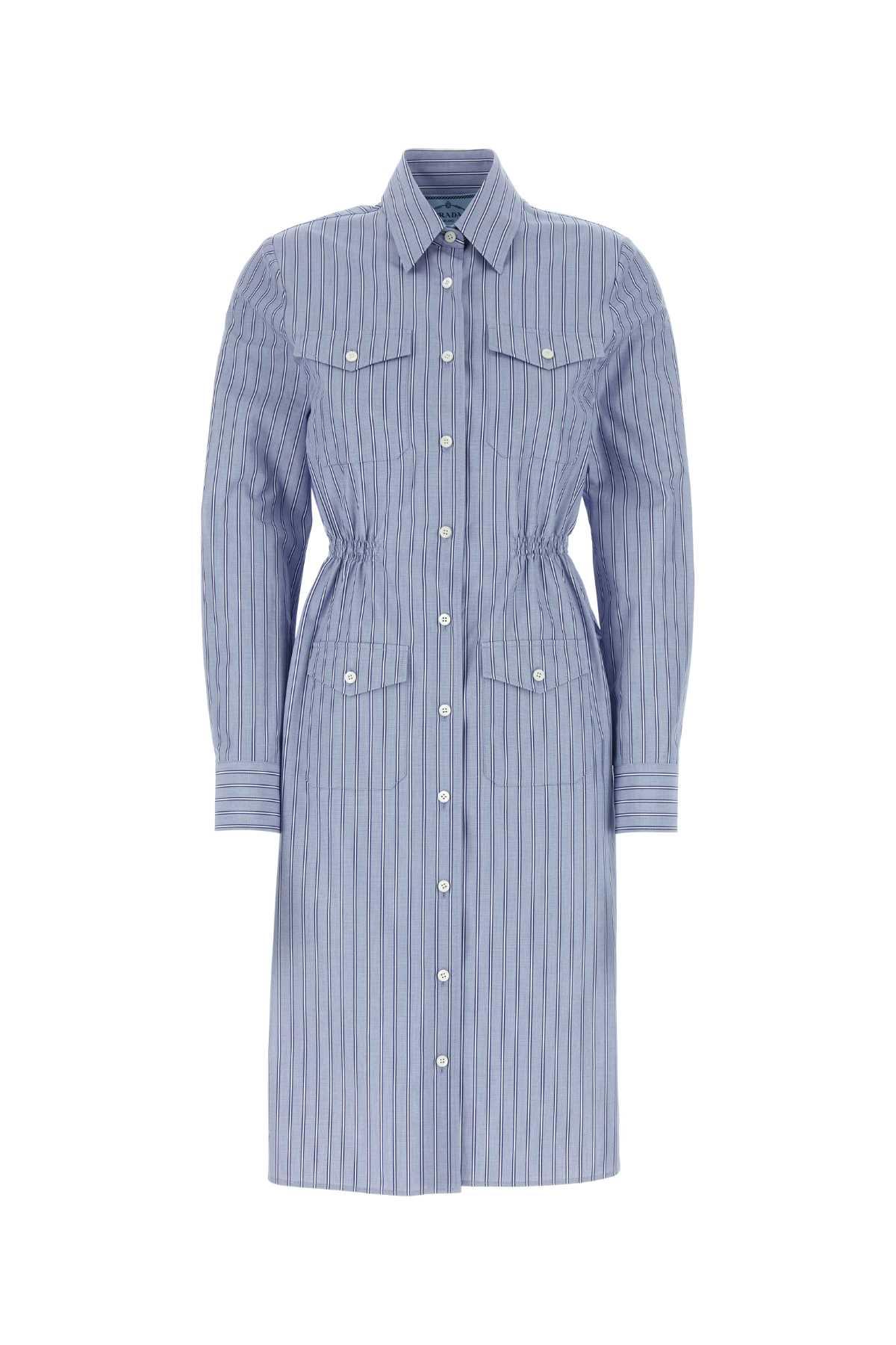 Prada Embroidered Chambray Shirt Dress