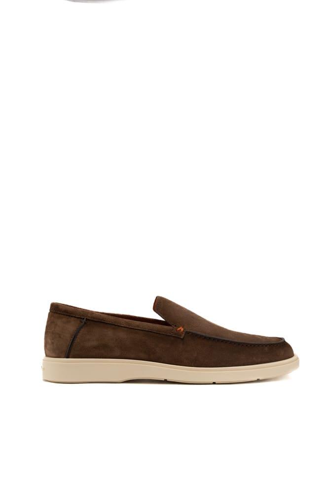 Santoni Brown Suede Moccasins