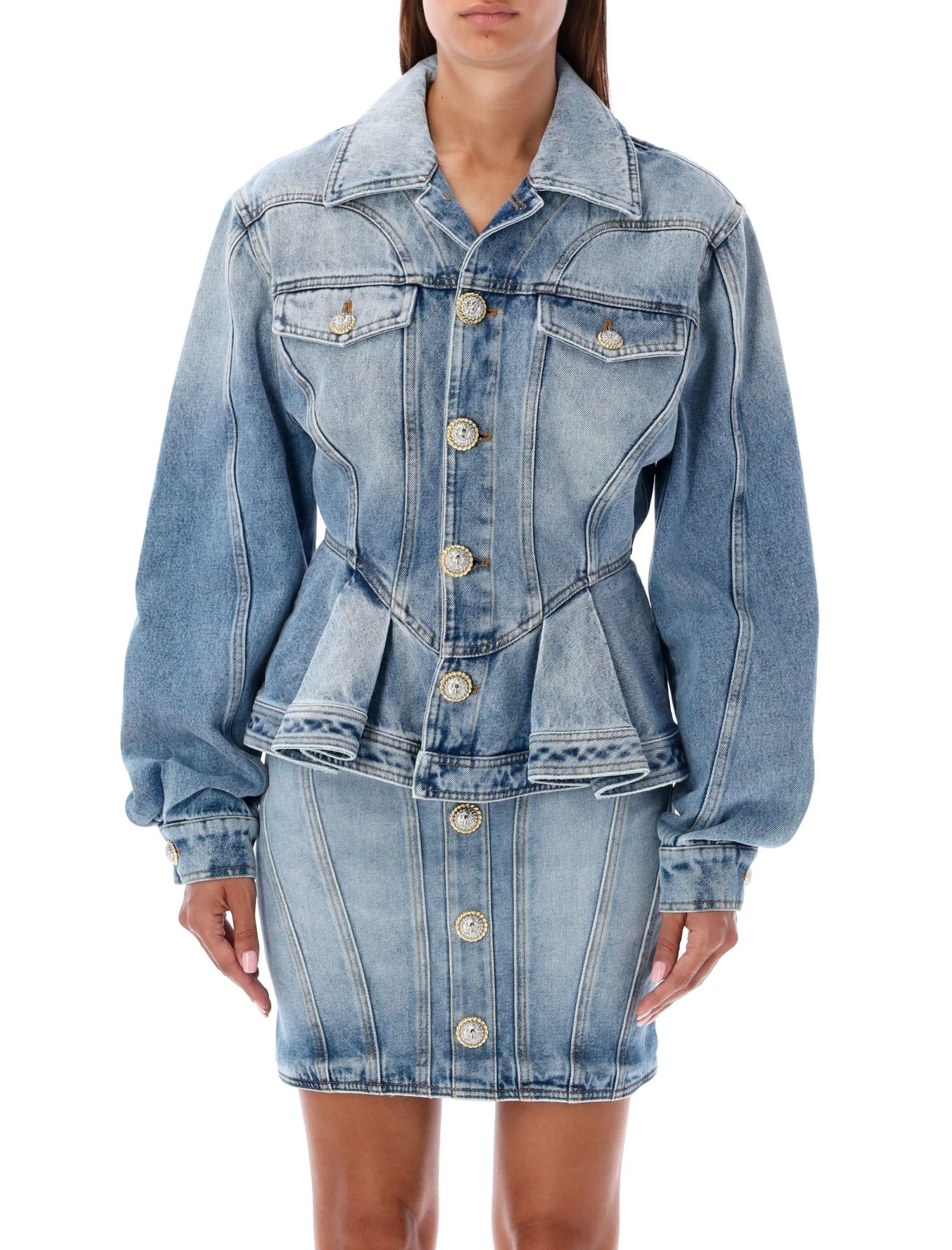 Balmain Peplum Denim Jacket