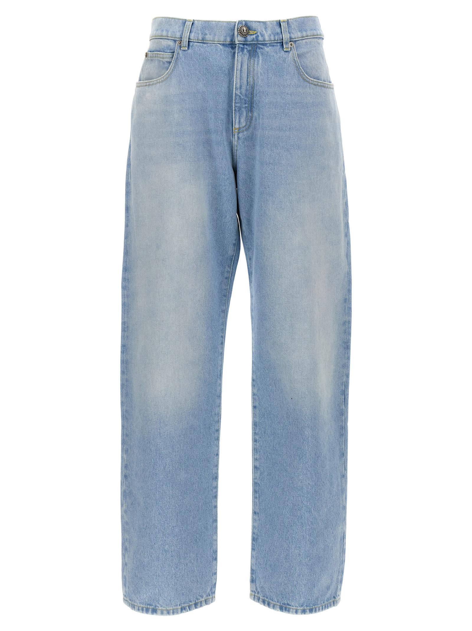Balmain Men's Denim Wide-Leg Jeans in Light Blue