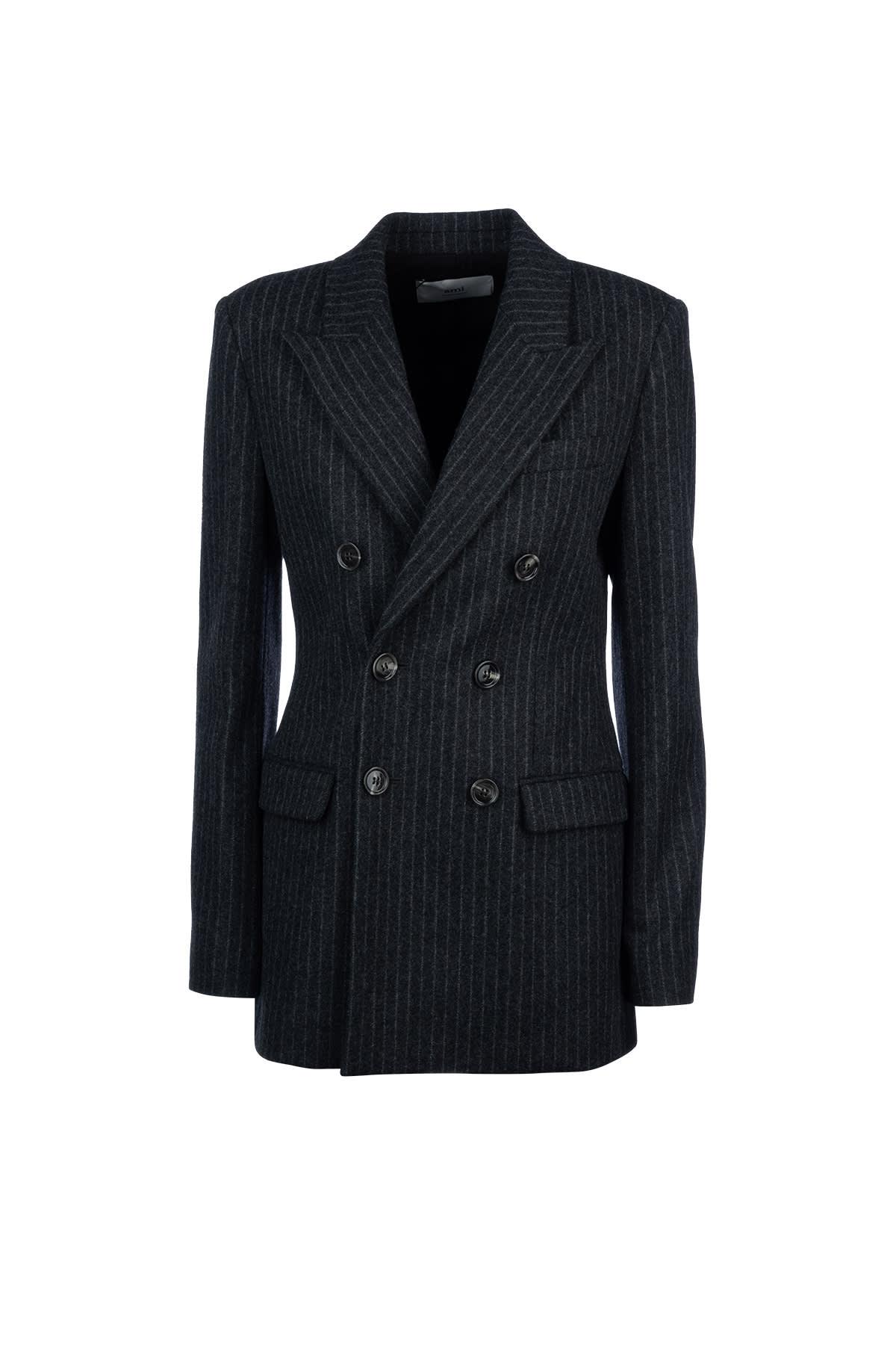 Ami Alexandre Mattiussi Grey Striped Double-breasted Jacket in Wool for Women