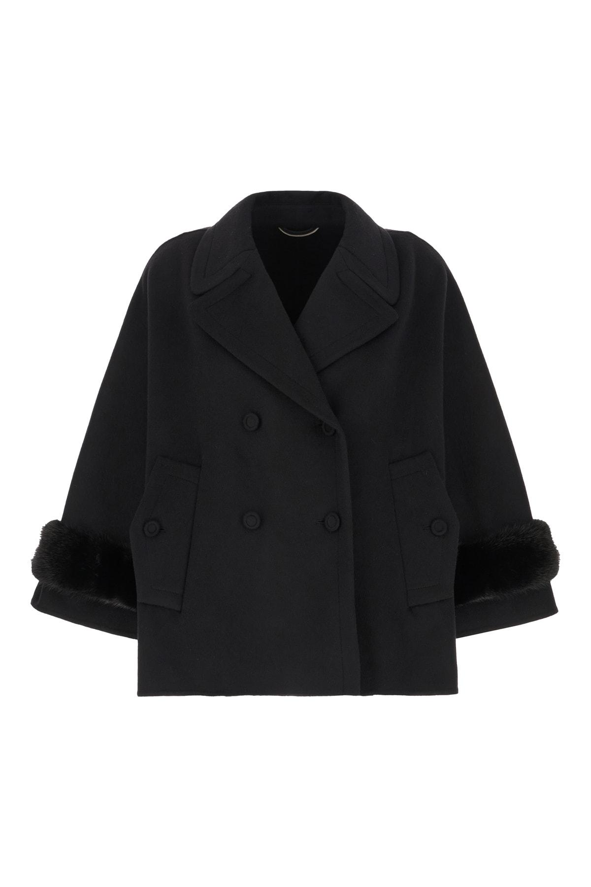 Ermanno Scervino Black Wool Blend Coat