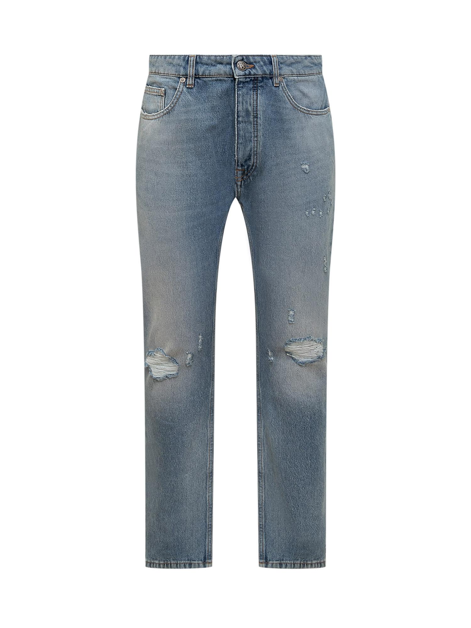 Palm Angels Straight Leg Monogram Print Jeans in Blue