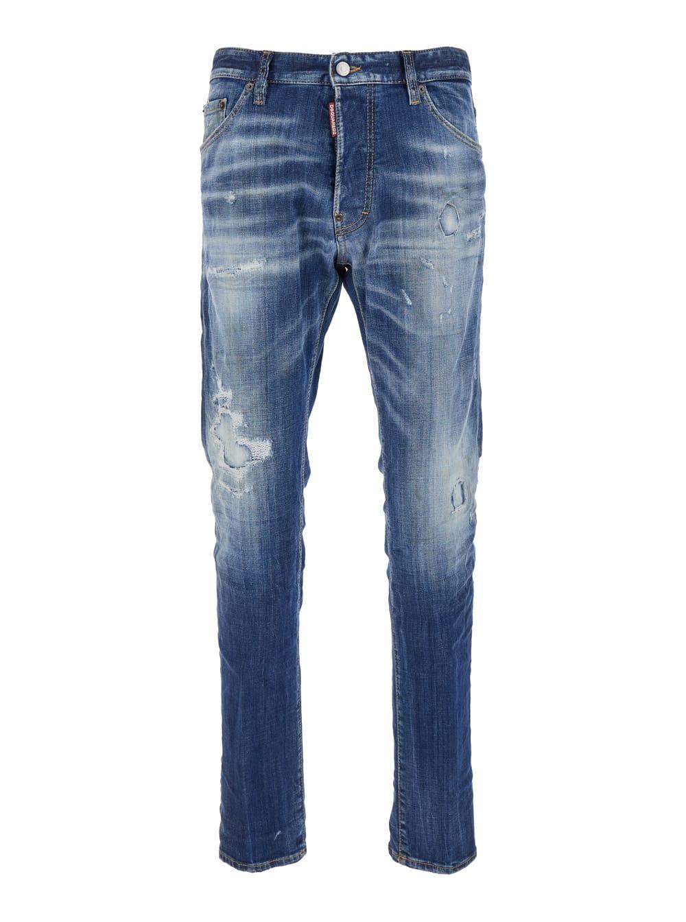 Dsquared2 Cool Guy Blue Five-Pocket Jeans with Logo Patch in Stretch Cotton Denim