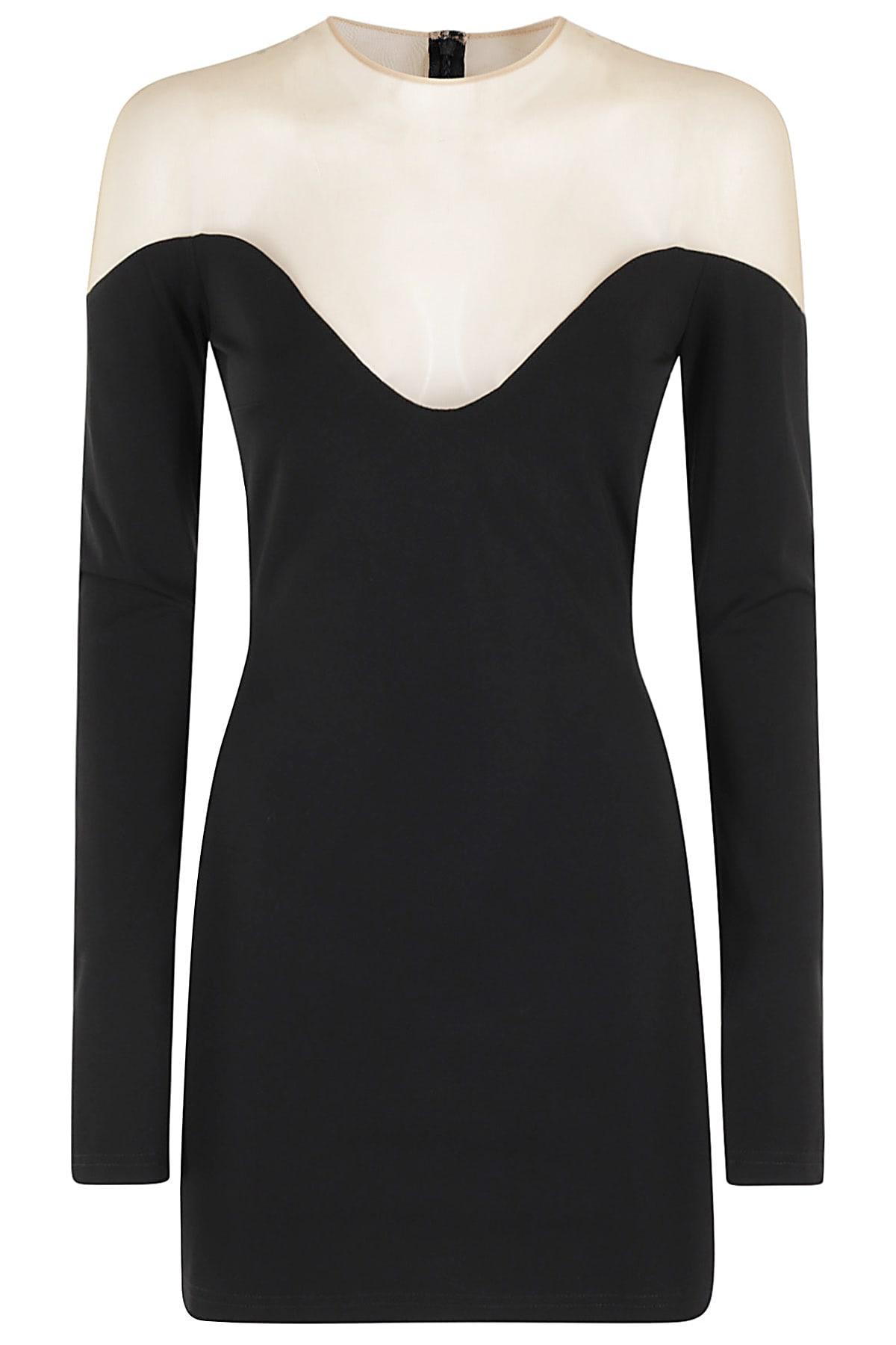 David Koma Wave Neckline Tulle Insert Long Sleeve Mini Dress
