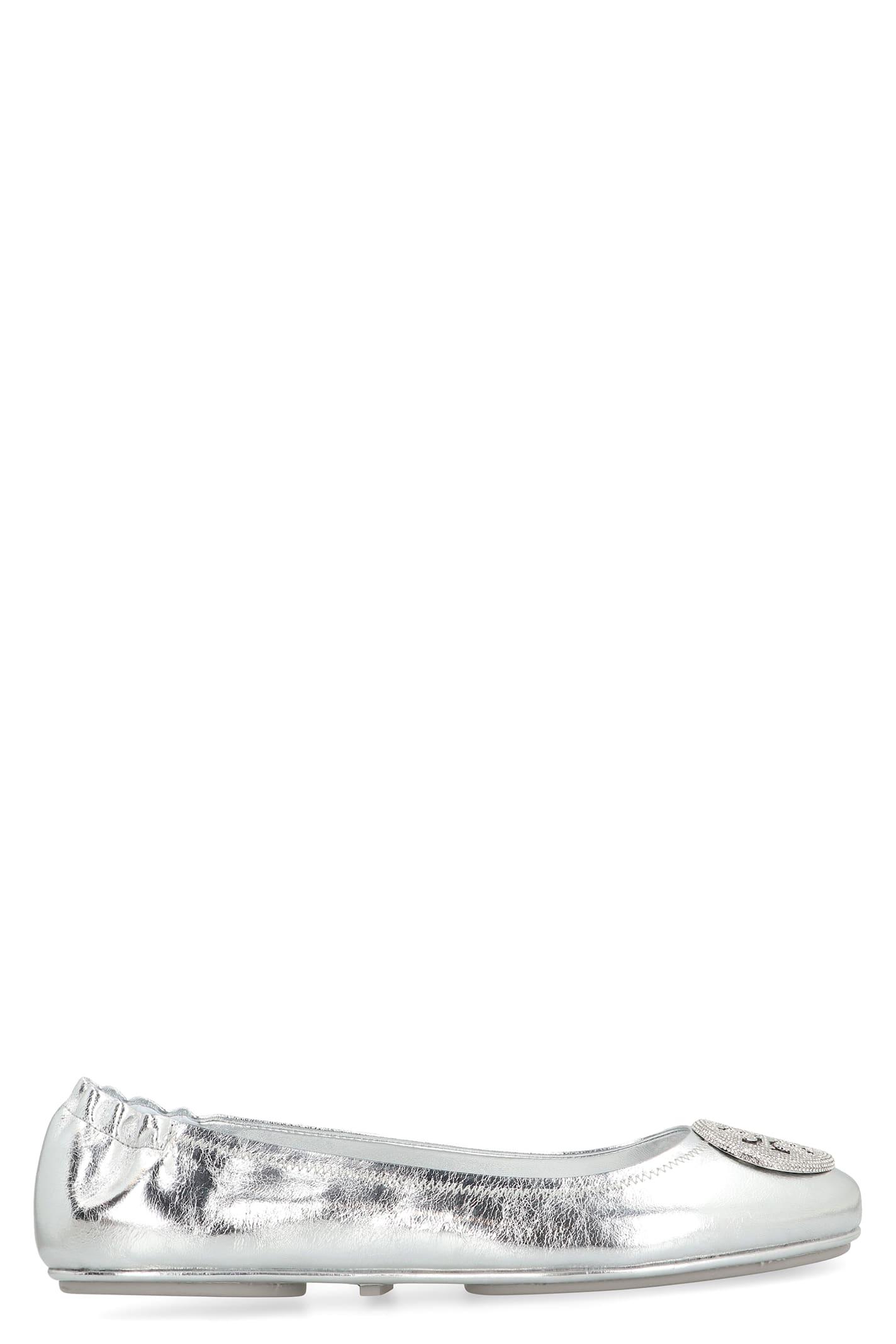 Tory Burch Minnie Travel Metallic Leather Ballet Flats