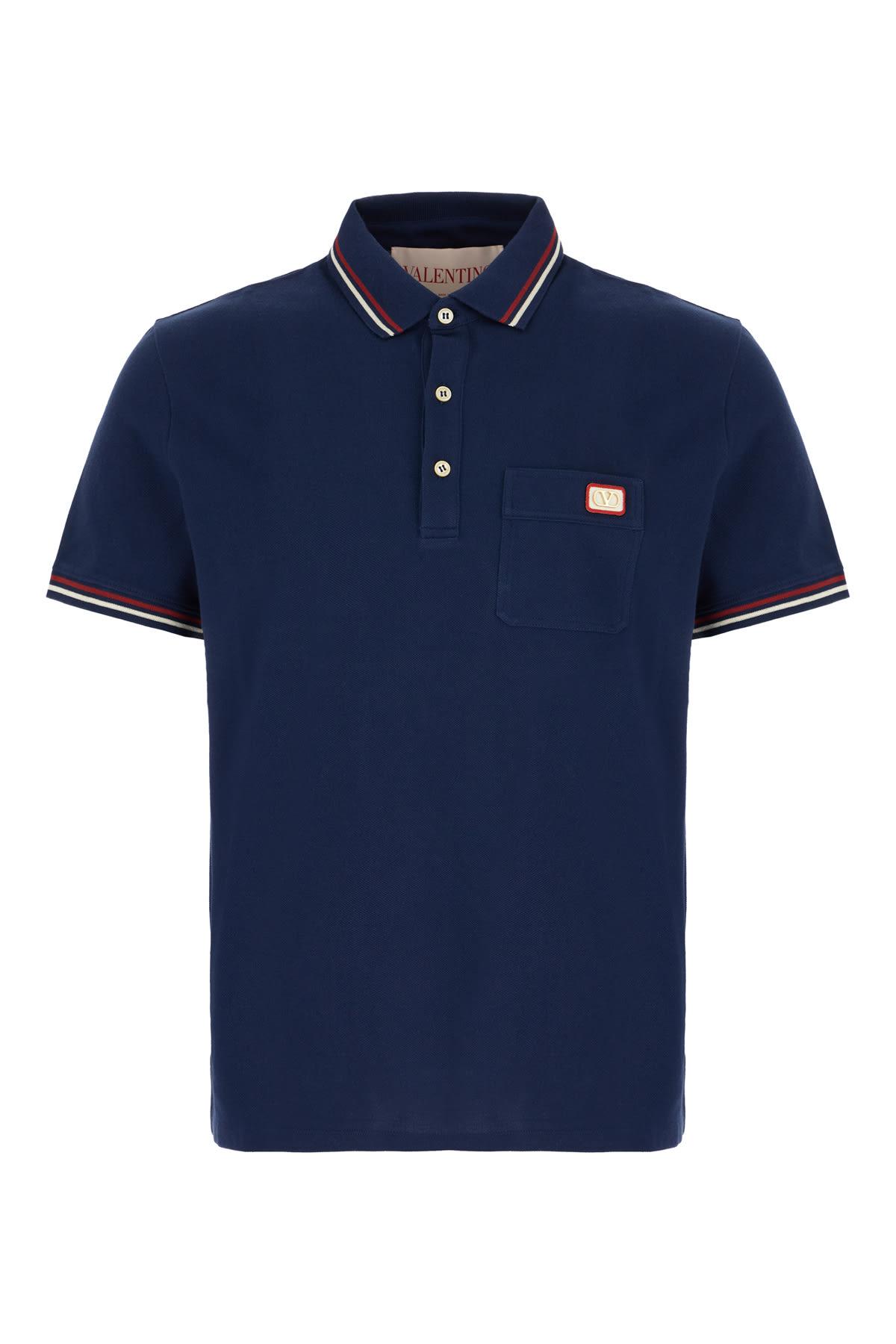 Valentino Garavani Valentino Men's Polo Shirt With Vlogo Patch in Blue