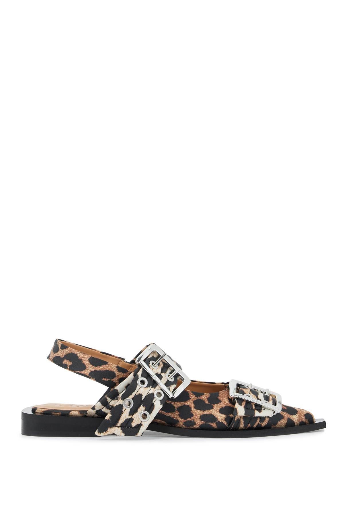 Ganni Women's Ballerina with Buckle in Animalier and Leopard Print Slingback Ballets Sandal