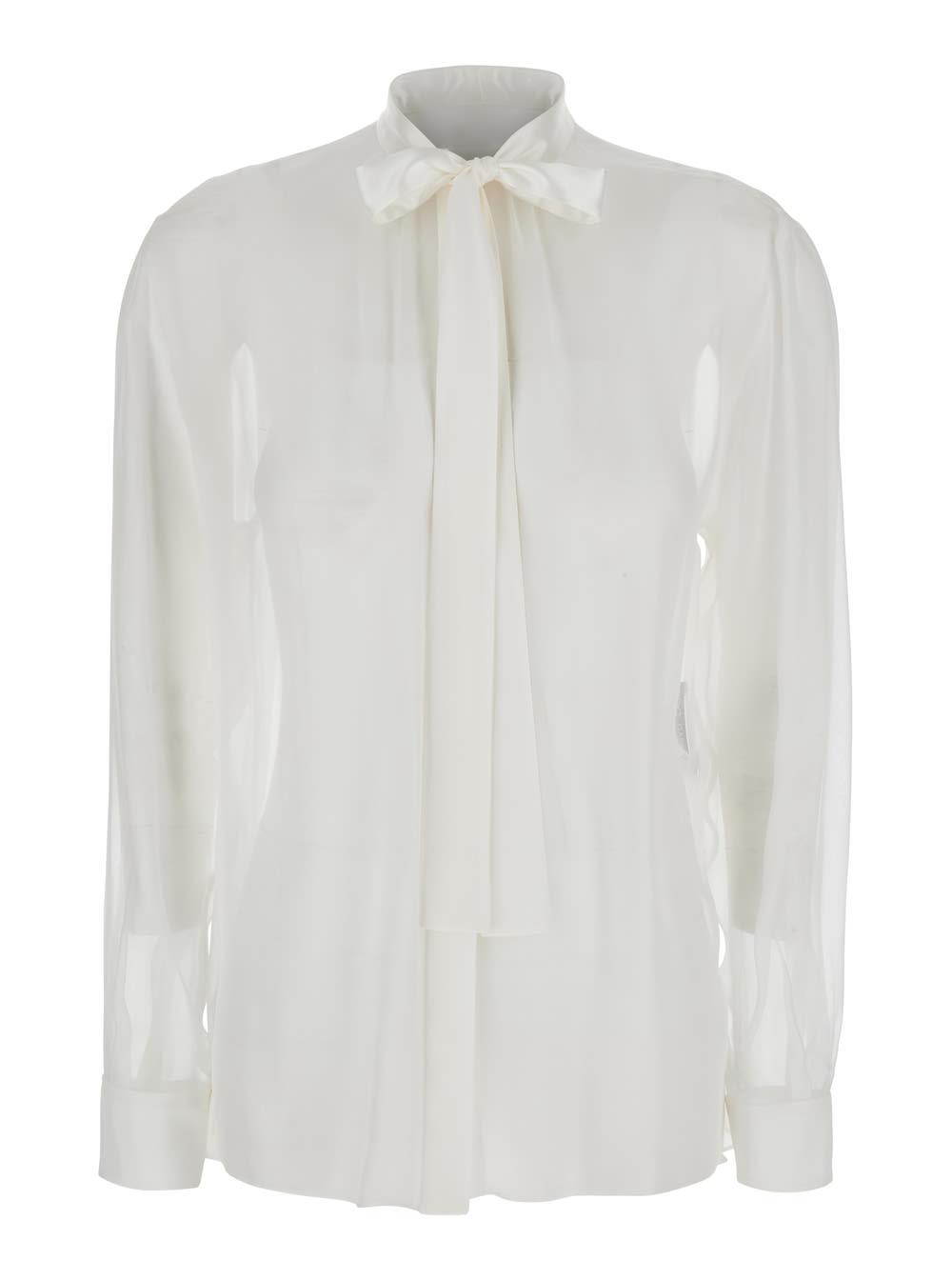 Dolce & Gabbana Women's Chiffon Shirt With Bow in White