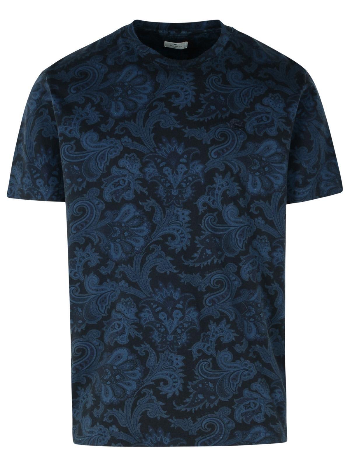 Etro Men's Paisley and Maxi Flower Cotton T-Shirt in Blue