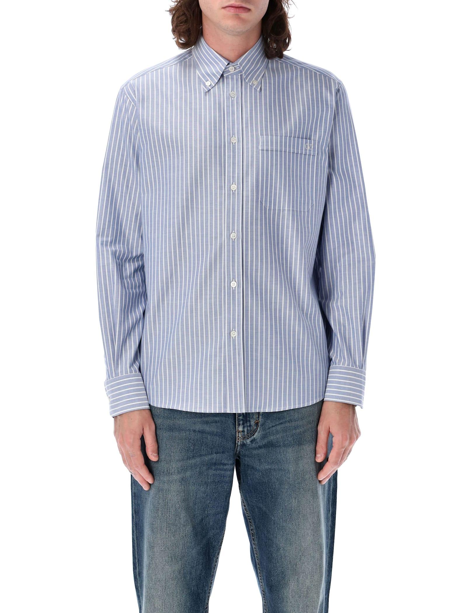 Valentino Garavani Vlogo Embroidered Cotton Shirt in Light Blue