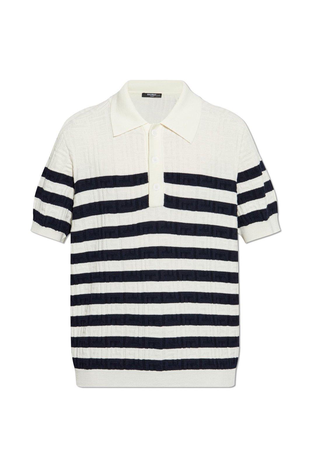 Balmain Striped Knit Polo Shirt