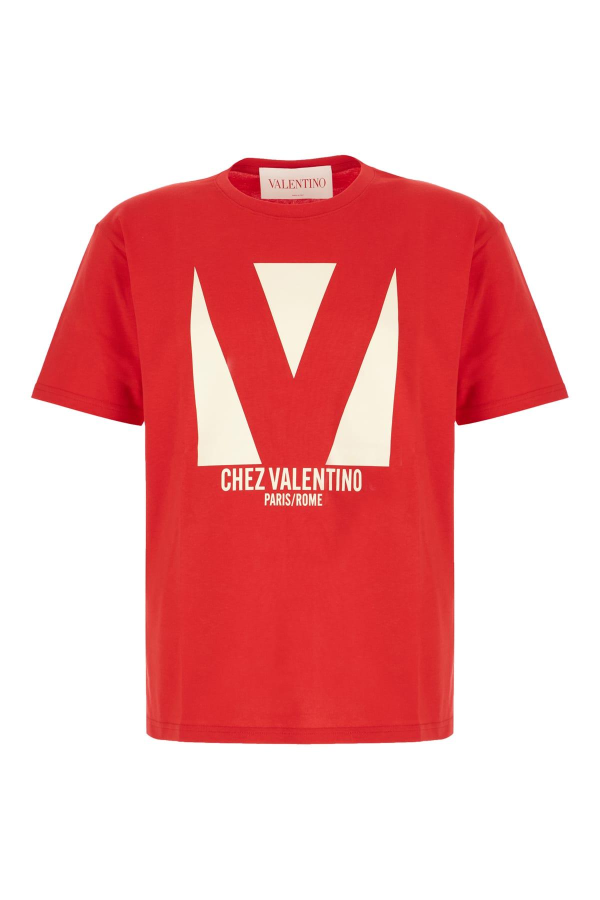 Valentino Garavani Valentino Men's Cotton T-Shirt With Chez Print in Red