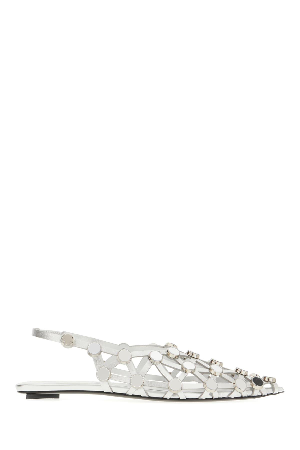 THE ATTICO Silver Nappa Leather Grid Ballerinas