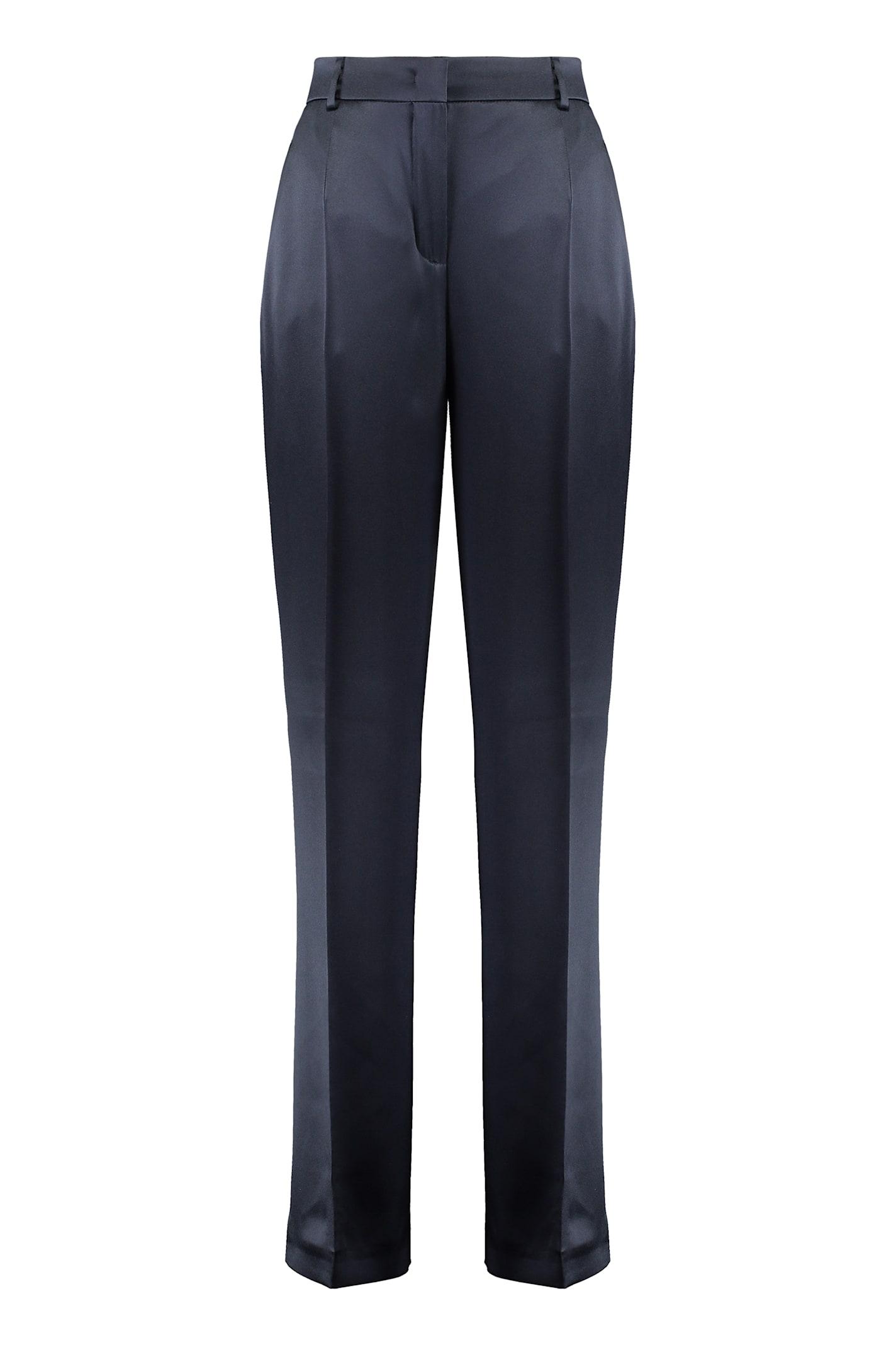 Alberta Ferretti Navy Blue Satin Wide-leg Pant