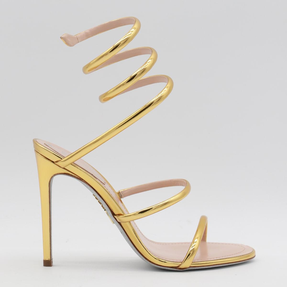 René Caovilla Gold Tone Leather Sandals