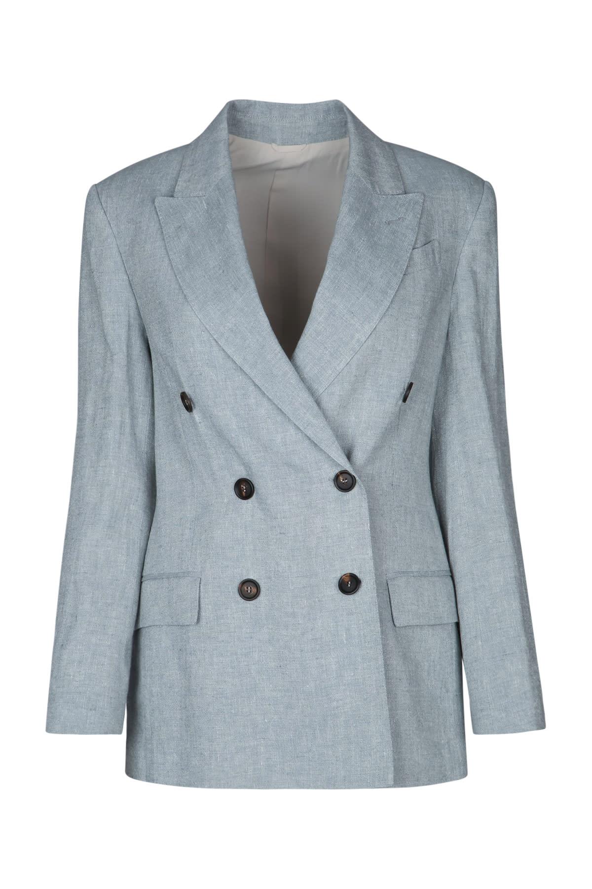 Brunello Cucinelli Women's Double-Breasted Jacket in Light Grey
