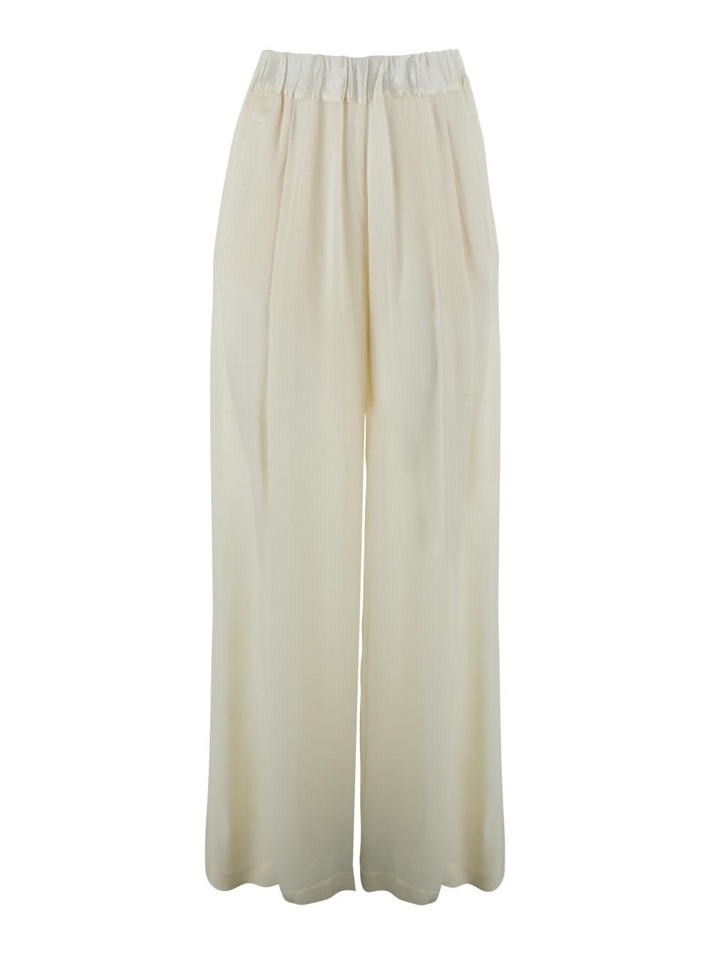 SEMICOUTURE jhonny White Pants With Pleated Details And Elastic Waist In Silk Blend