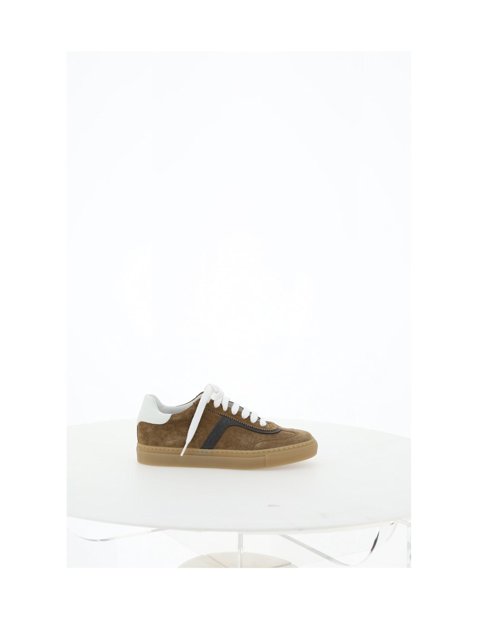 Brunello Cucinelli Women's Suede Leather Sneakers in Brown