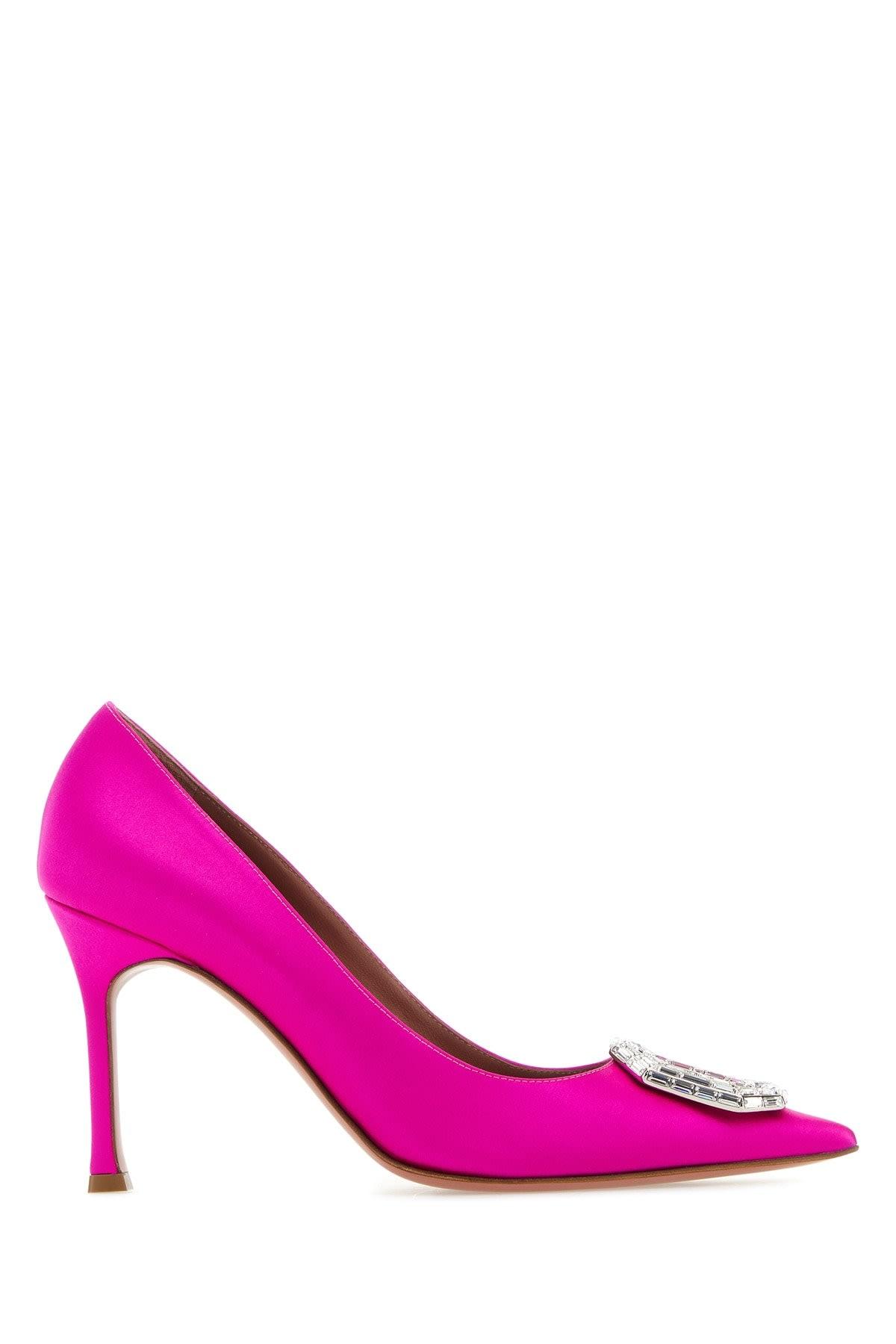 Amina Muaddi Fuchsia Satin Camelia Pumps