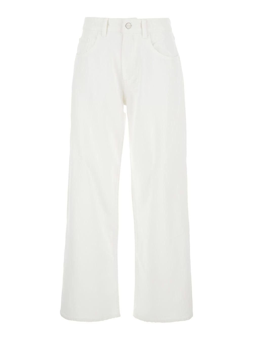 Icon Denim White Five Pocket Jeans With Logo Patch On The Back