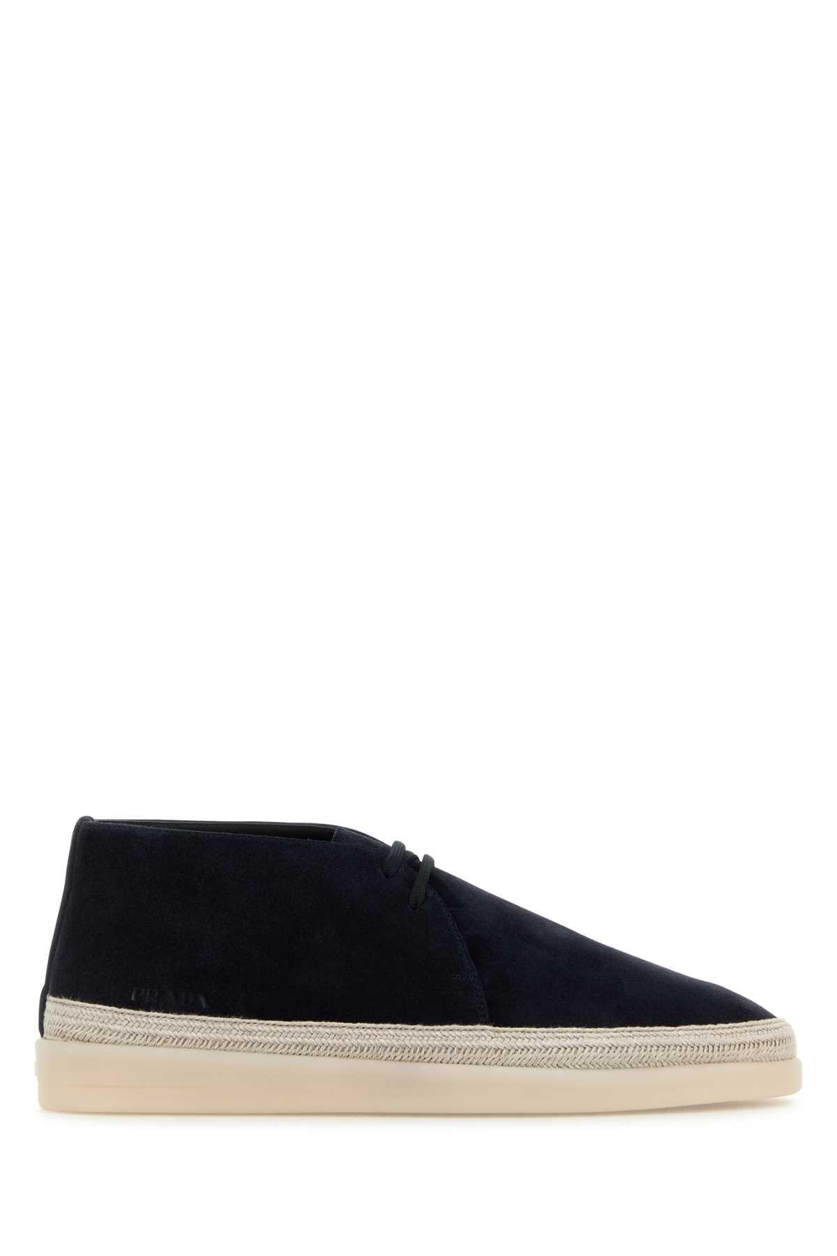 Prada Midnight Blue Suede Ankle Boots