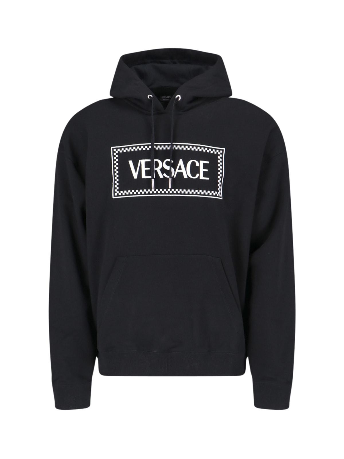 Versace Black Hoodie With Contrasting Logo Lettering Print
