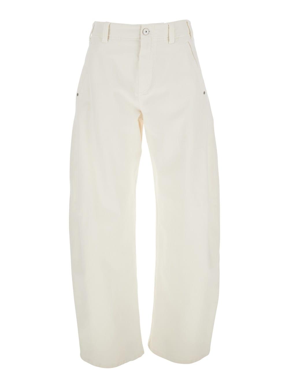 Brunello Cucinelli White Five Pocket Jeans With Logo Patch On The Back