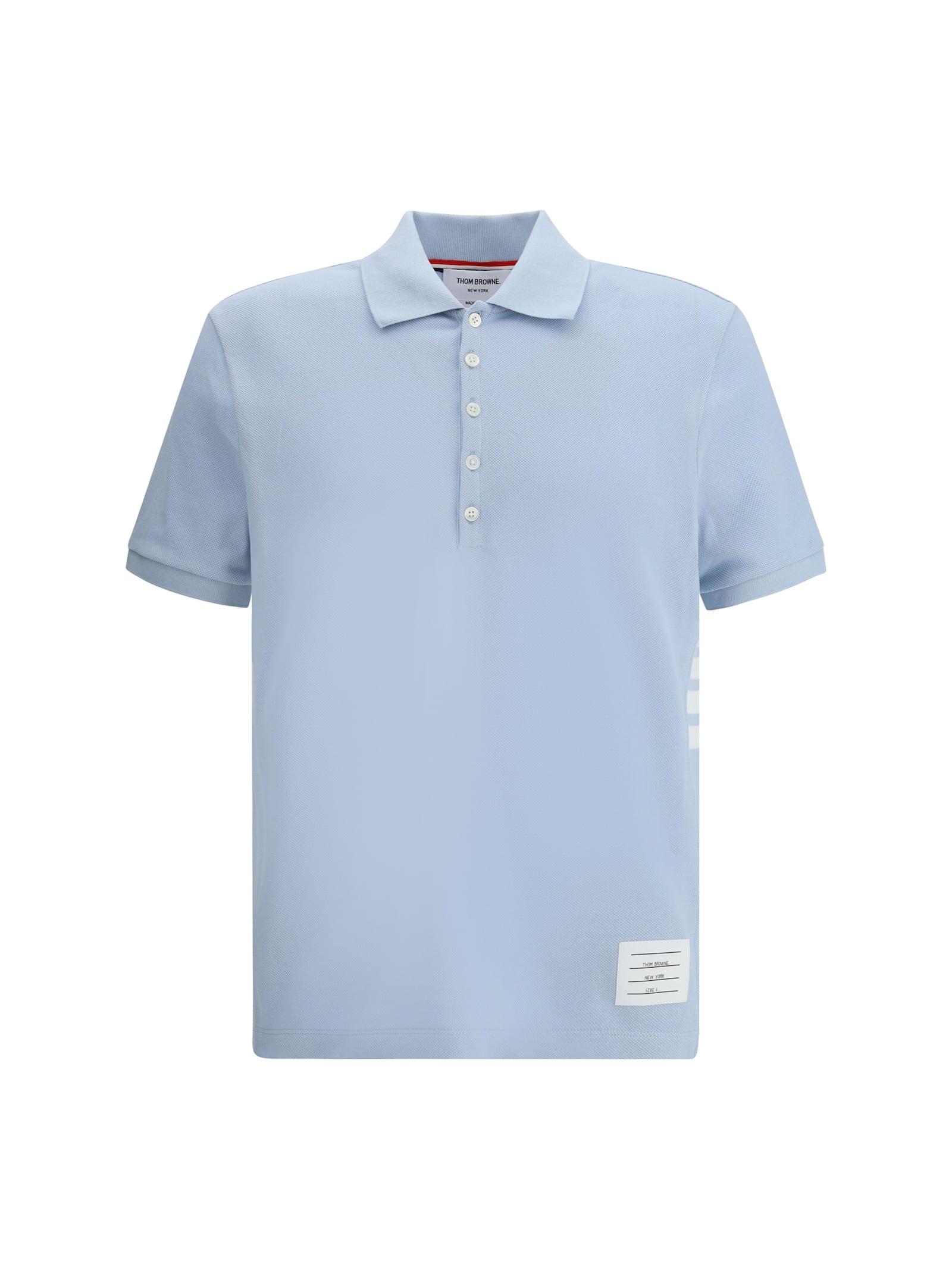 Thom Browne Polo Shirt In Light Blue Cotton