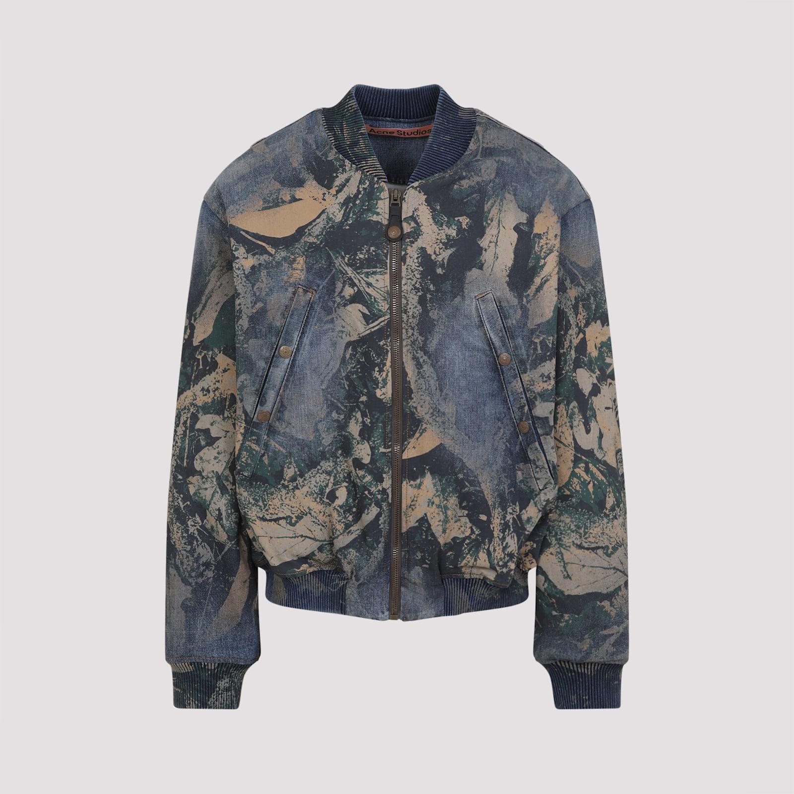 Acne Studios Men's Cotton Bomber Jacket in Brown and Denim Bomb Jacket With Camo Details