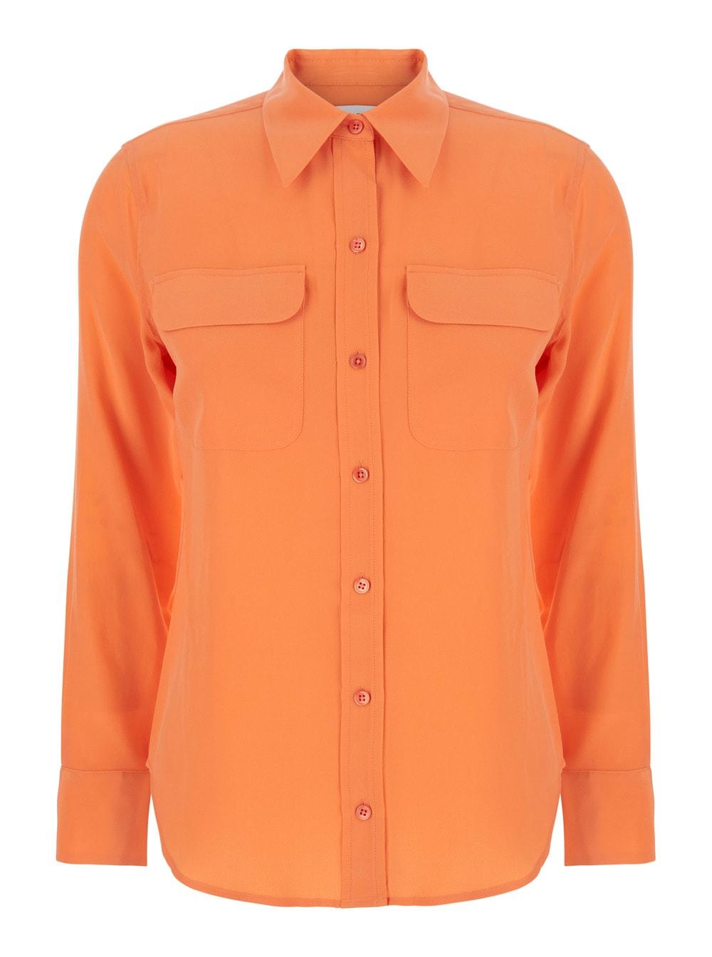 Equipment Signature Orange Shirt With Pointed Collar In Silk