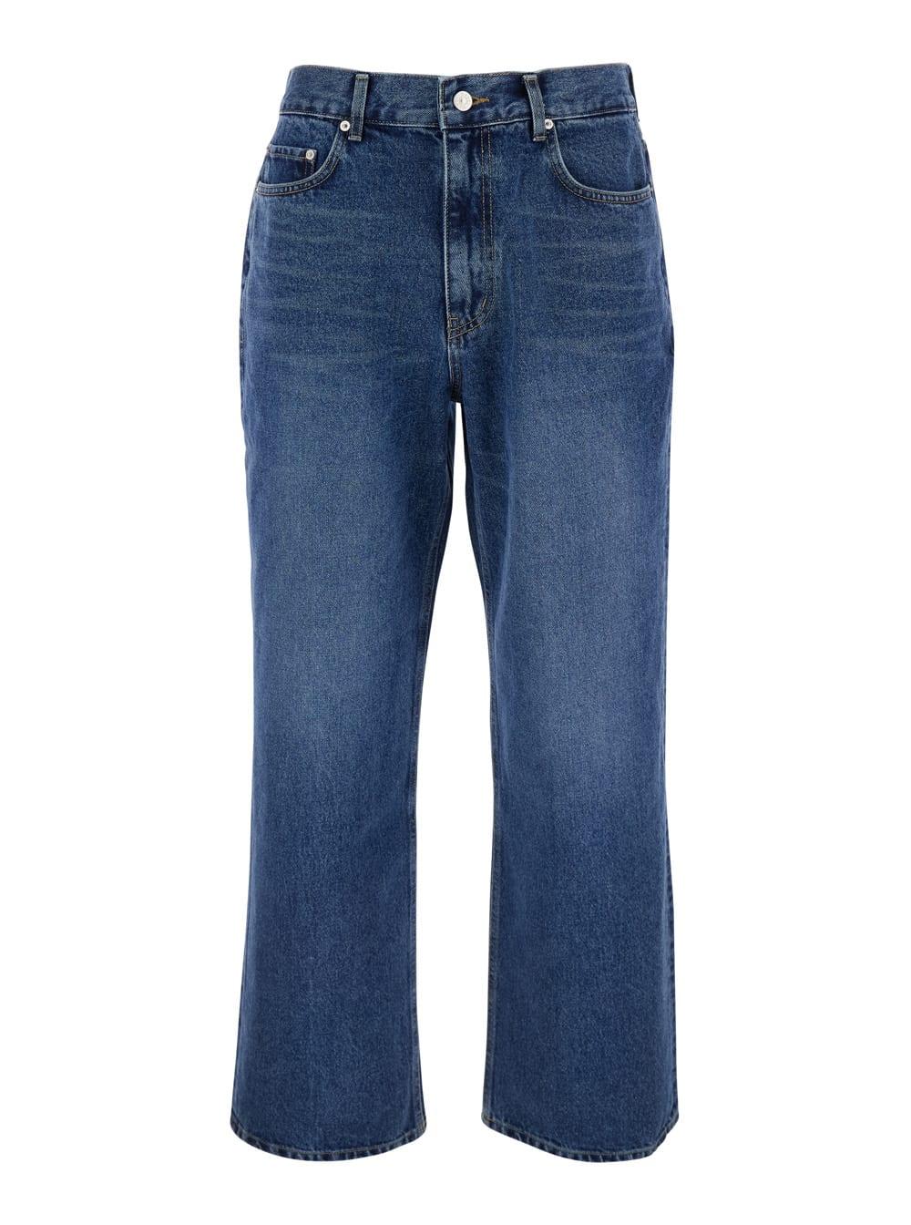 Dunst Blue Five Pocket Jeans With Logo Patch On The Back