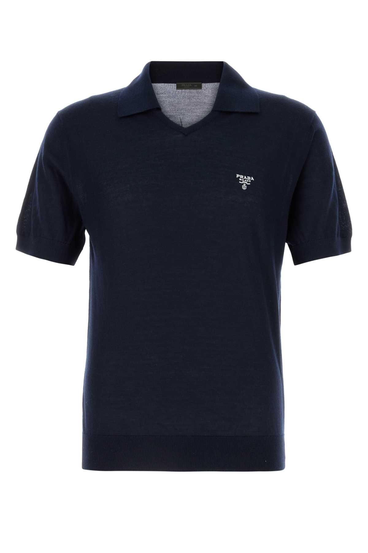 Prada Midnight Blue Cashmere Polo Shirt