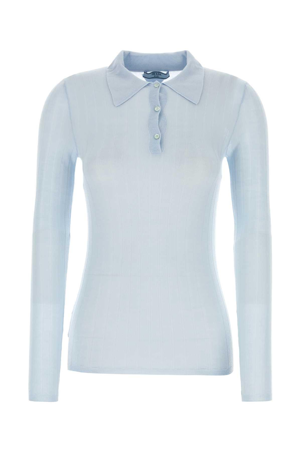 Prada Pastel Light Blue Cashmere Blend Polo Shirt