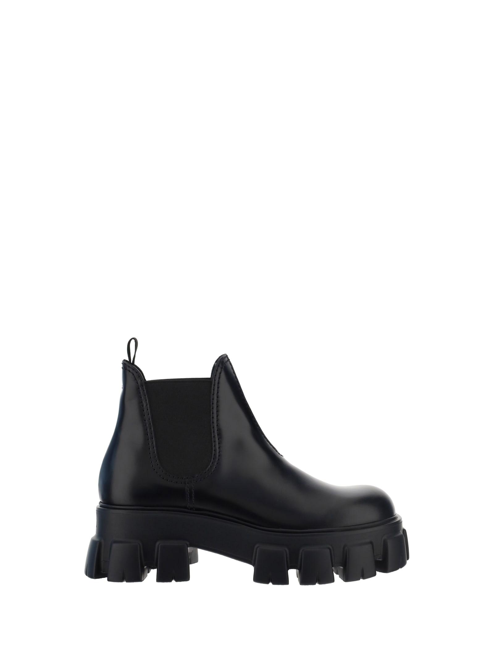 Prada Monolith Leather Ankle Boots