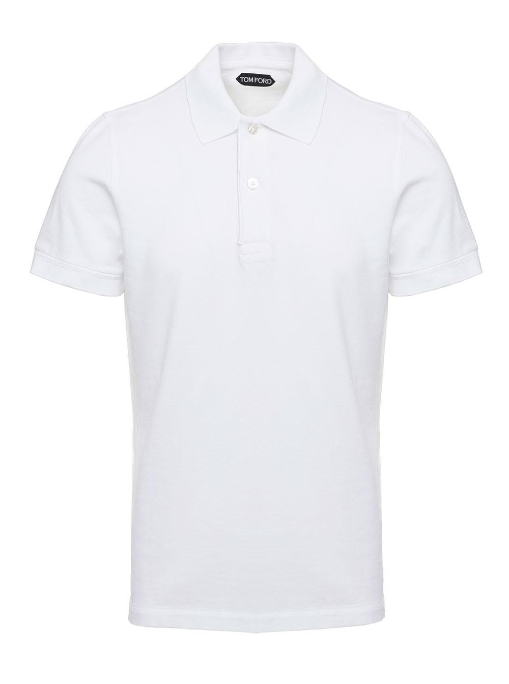 Tom Ford White Short-sleeves Polo In Cotton Piquet Jersey