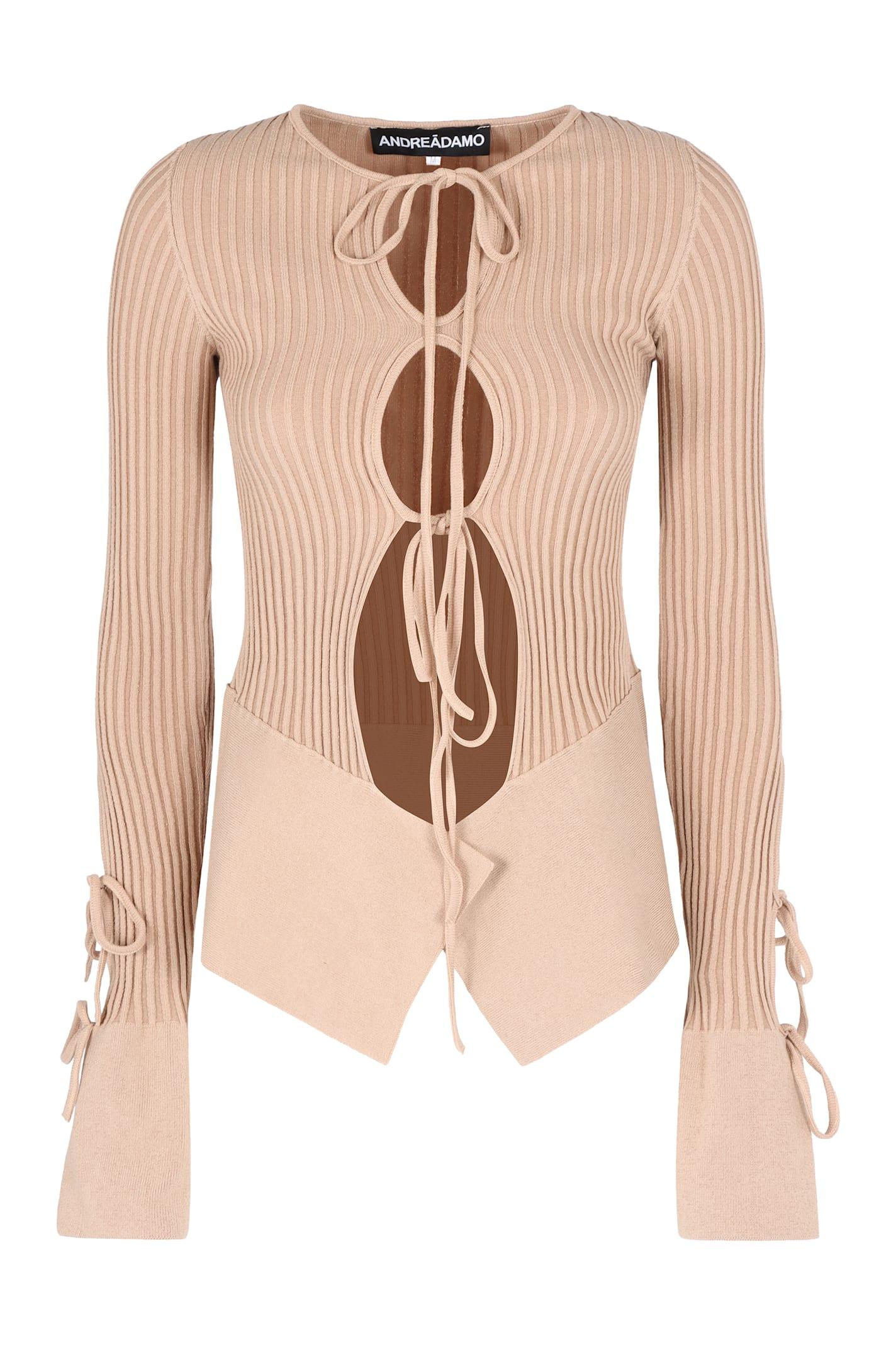 ANDREADAMO Long Sleeve Crop Top Ribbed Knit Top