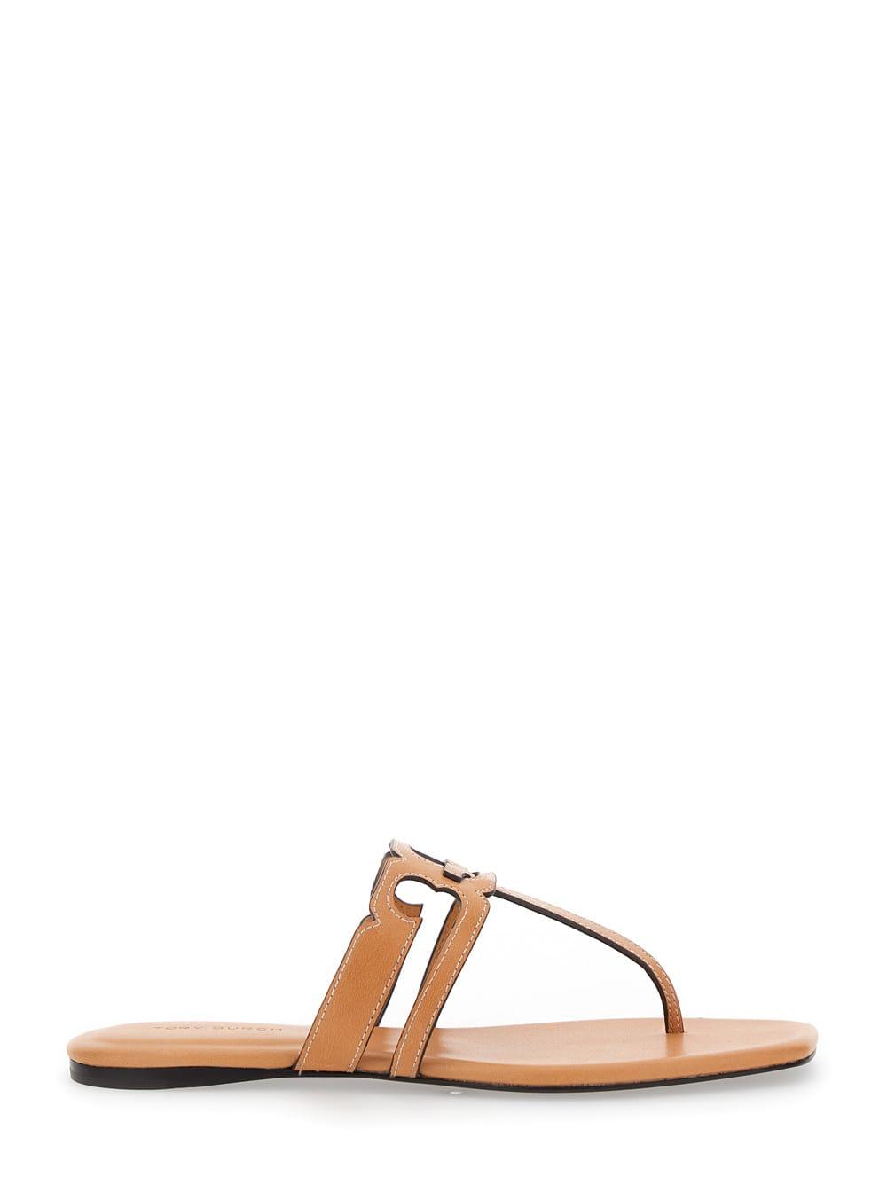 Tory Burch Brown Sandals With Thong Design In Leather