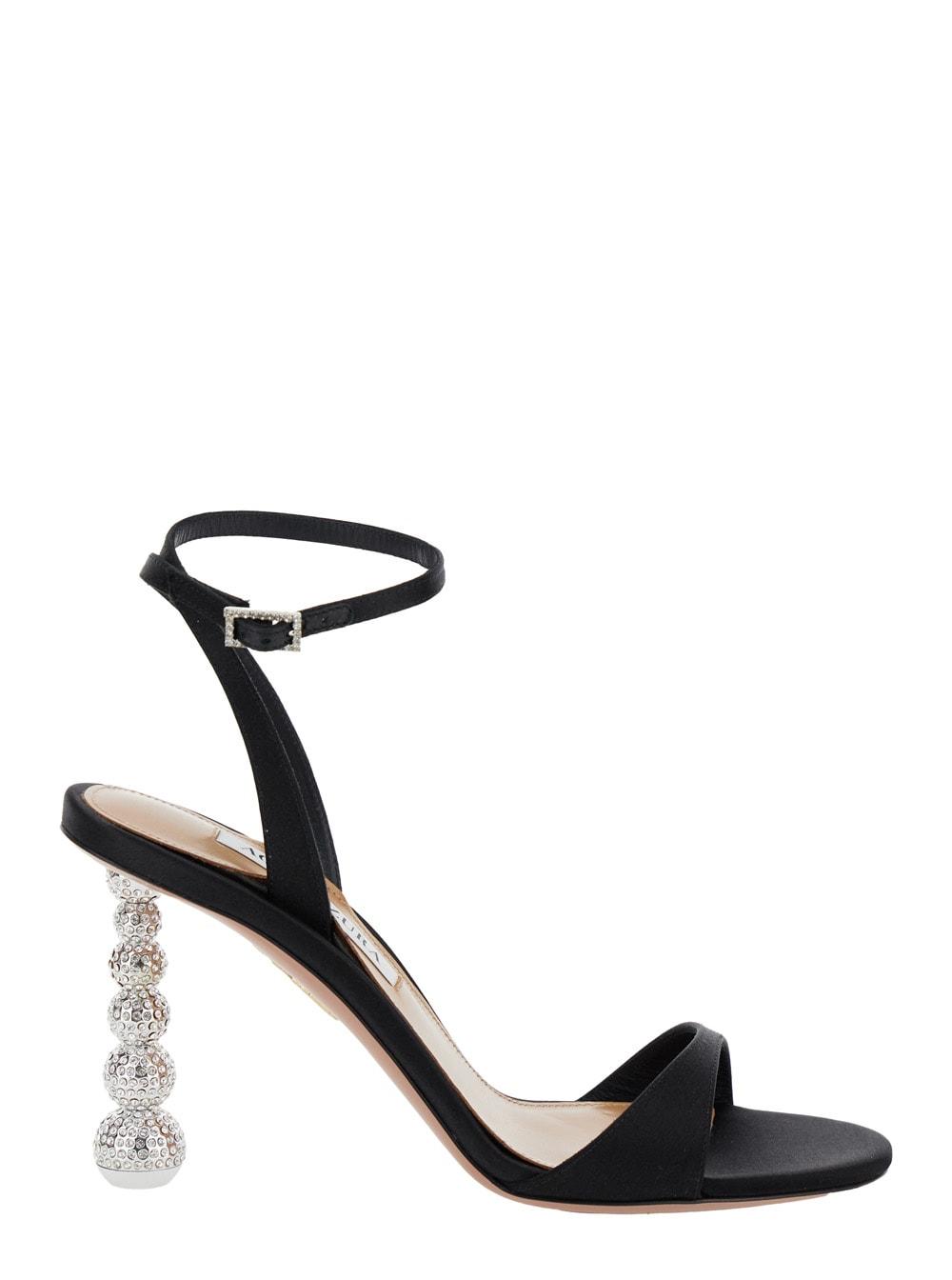 Aquazzura Yes Baby Black Strappy Sandals With Sculptural Heel