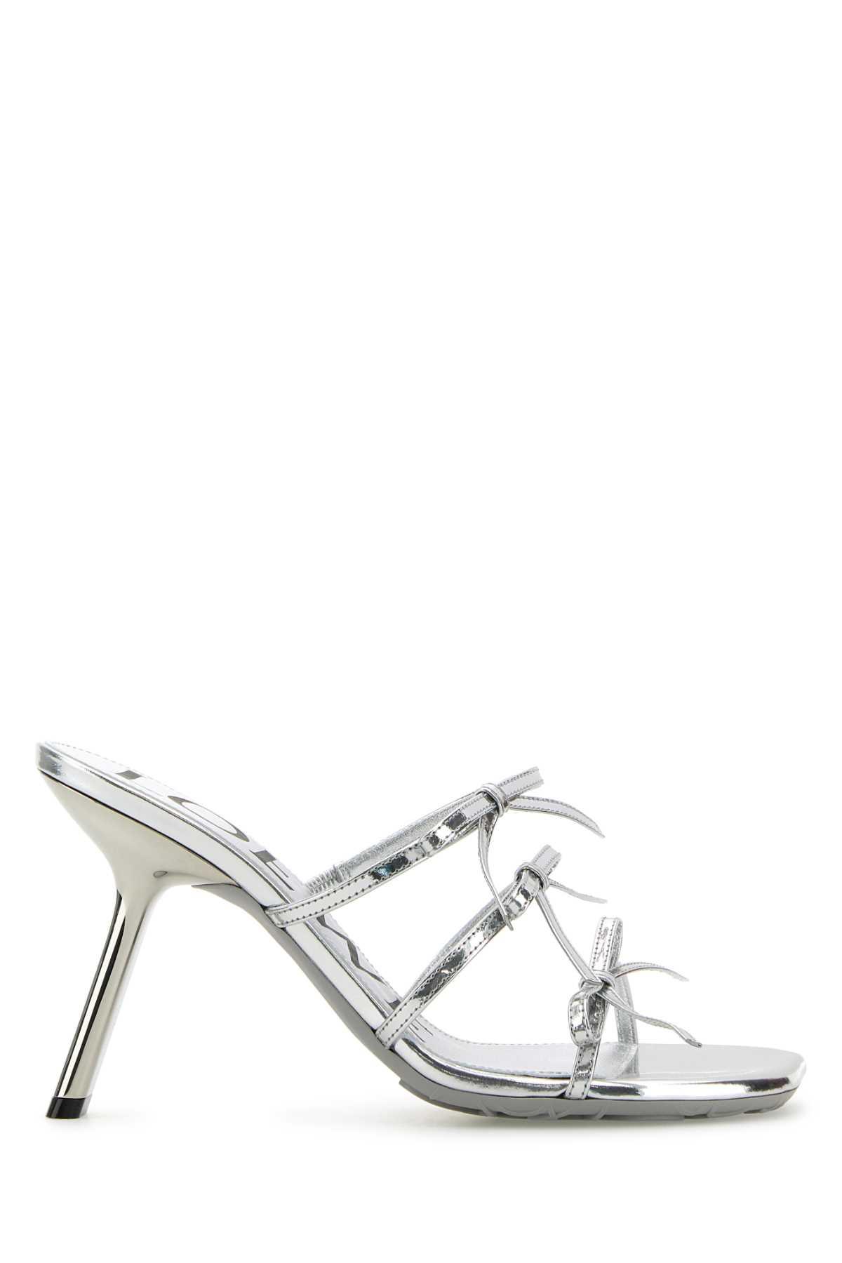 LOEWE Silver Leather Petal Mules