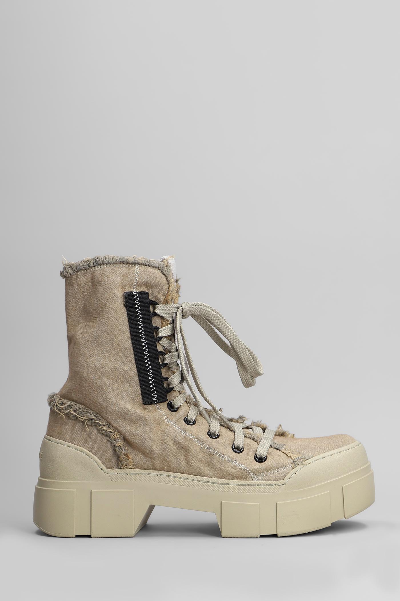 Vic Matié Denim-Enzini Combat Boots in Beige Fabric