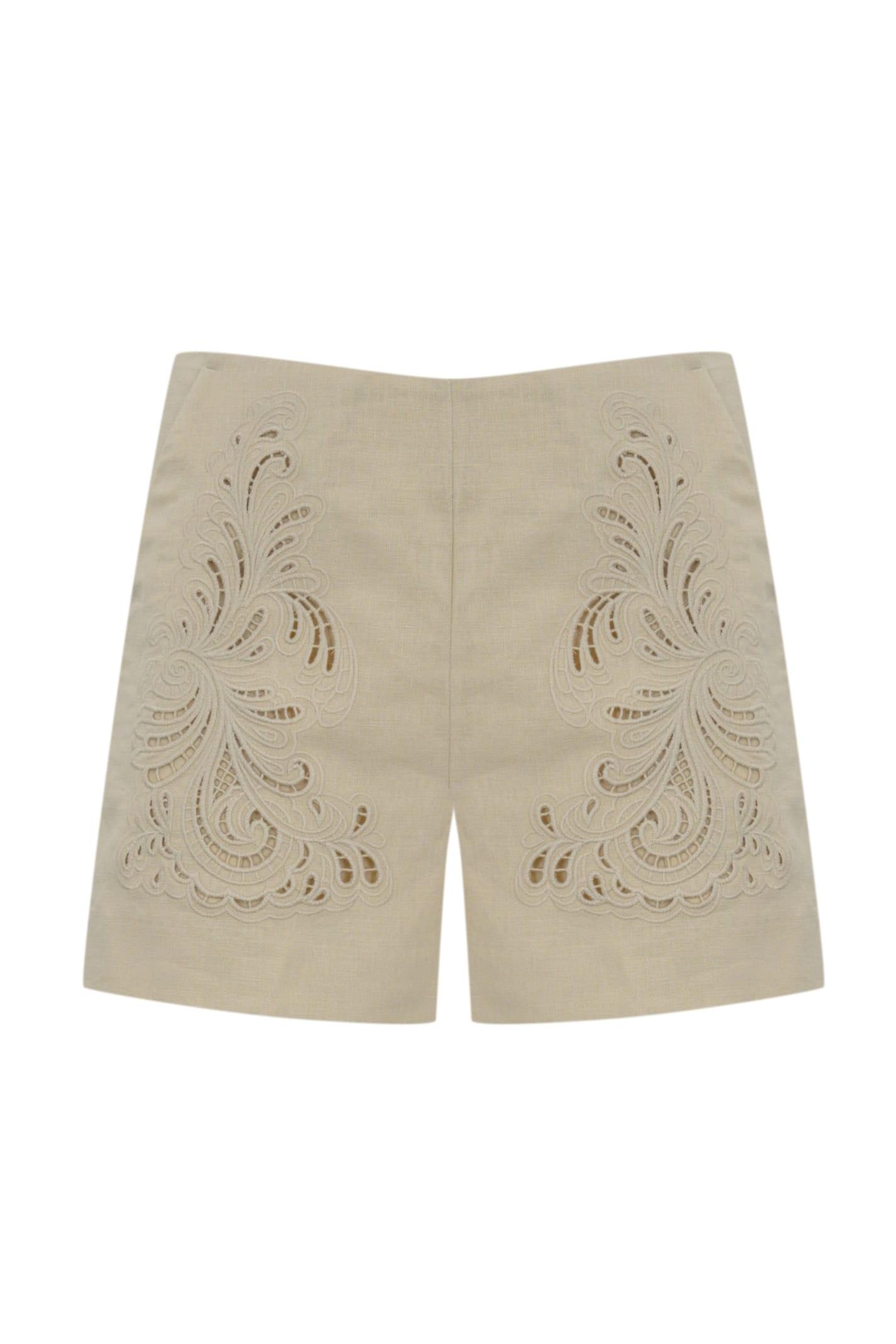 TwinSet Linen Blend Shorts With Embroidery