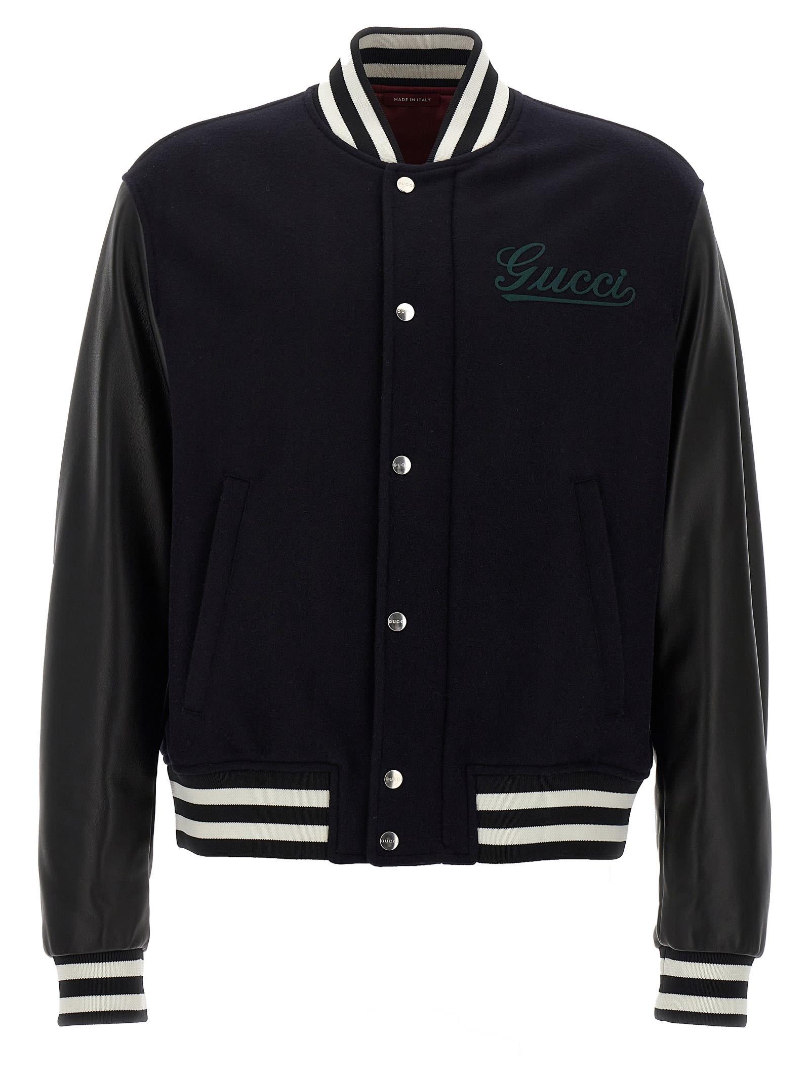 Gucci Men's Wool And Leather Bomber Jacket