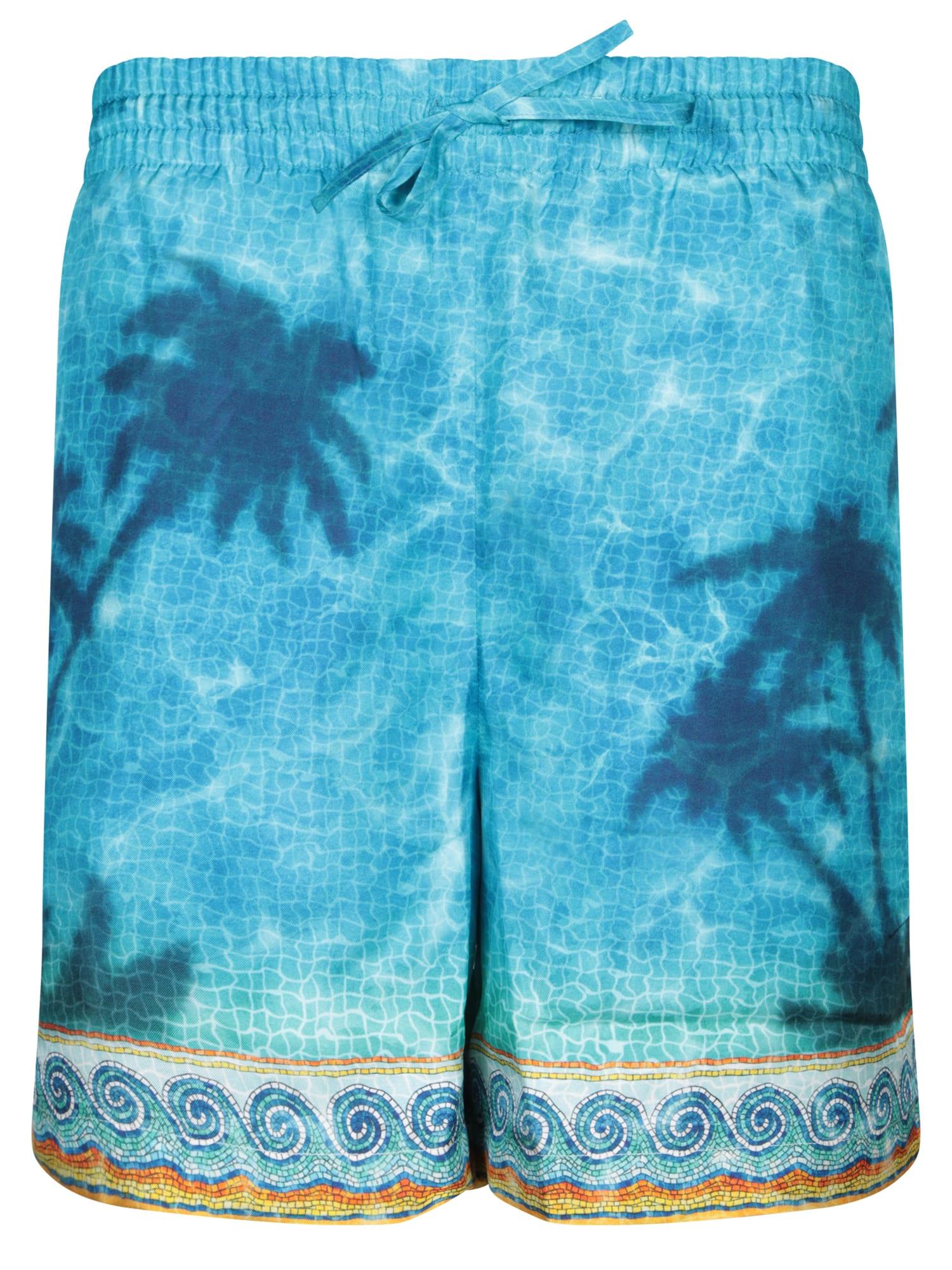 Casablanca Men's Drawstring Shorts in Causticemb and Blue Silk Bermuda Shorts