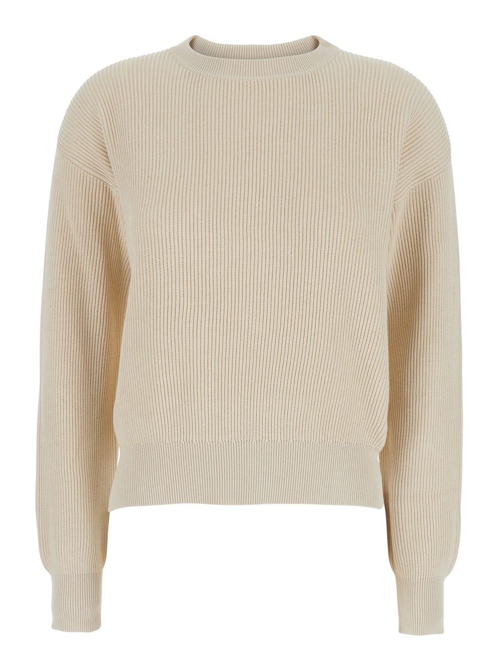 Brunello Cucinelli Beige Crewneck Sweater With Dropped Shoulders In Cotton