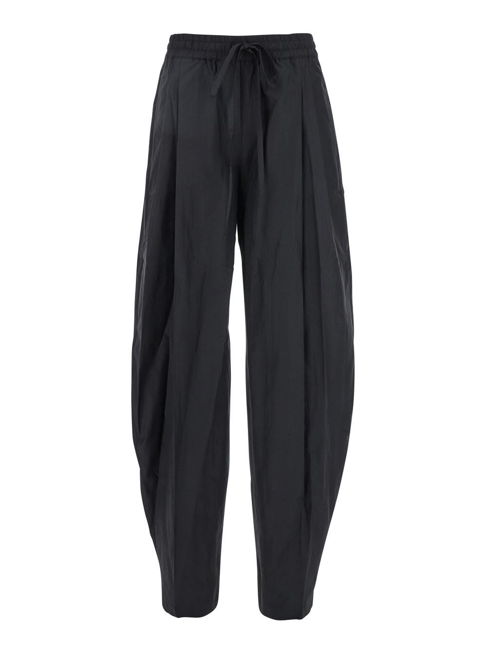 THE ANDAMANE Andamane Black Pants With Cannon Pleats And Elastic Waist With Drawstring In Cotton Blend