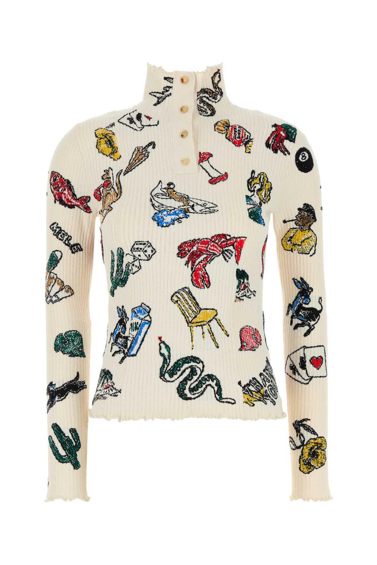 Bottega Veneta Embroidered Stretch Wool Blend Sweater